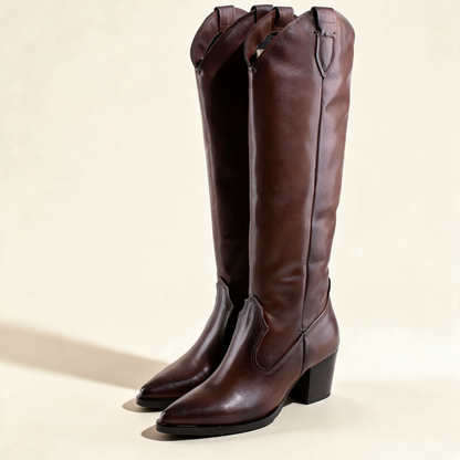 MJUS SORA Chestnut knee-high boots, pair three-quarter view 