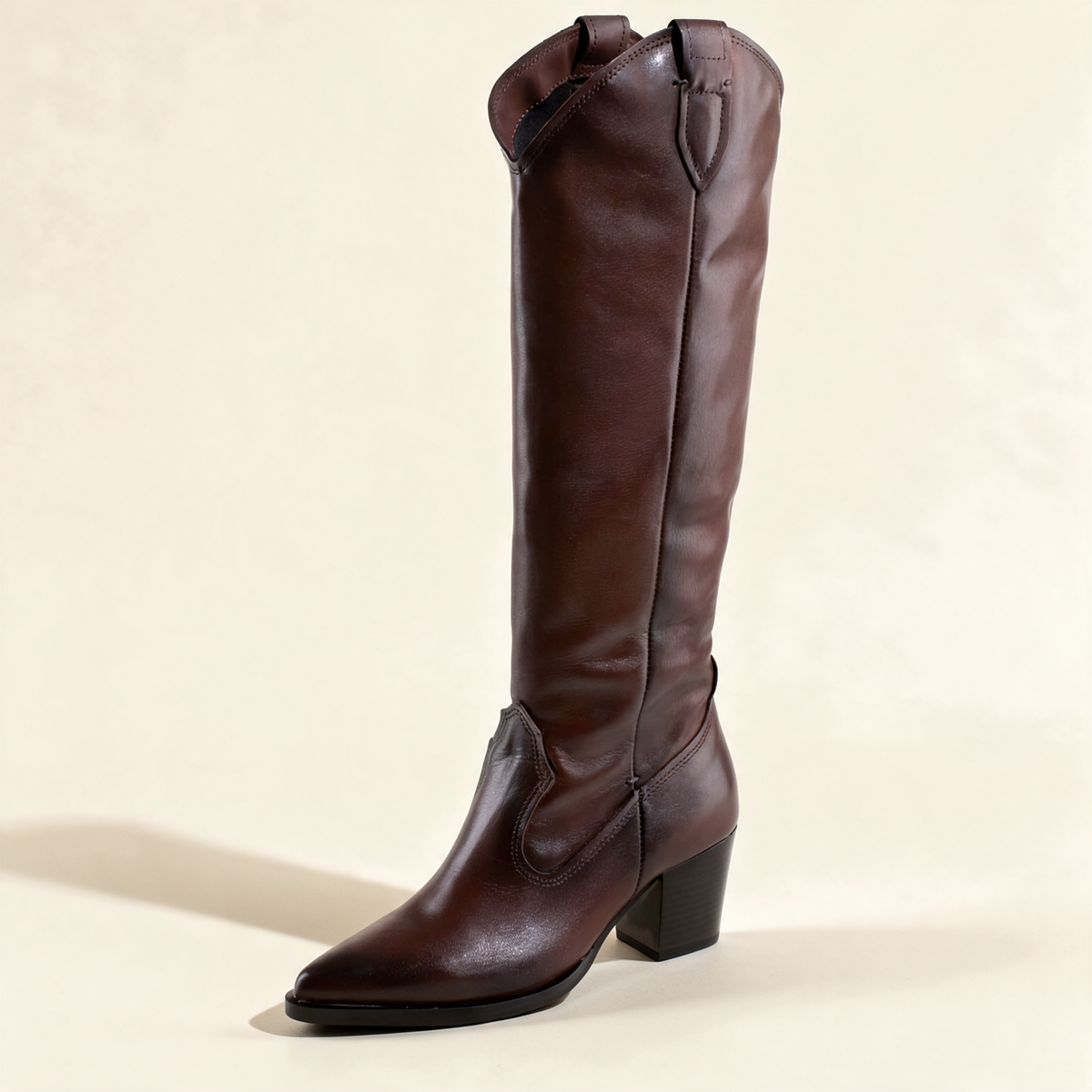 MJUS SORA Chestnut knee-high boots, single three-quarter view 