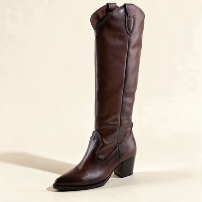 MJUS SORA Chestnut knee-high boots, single three-quarter view 