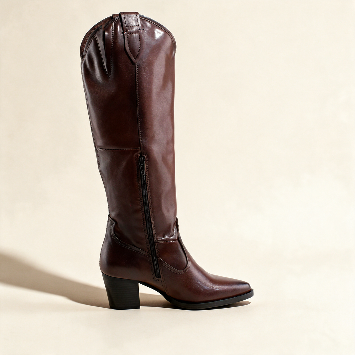 MJUS SORA Chestnut knee-high boots, inner side with zipper 