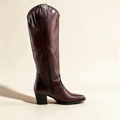 MJUS SORA Chestnut knee-high boots, inner side with zipper 