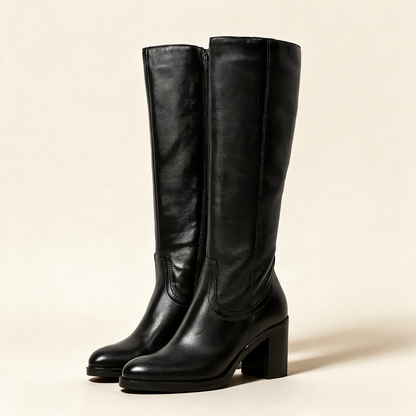 MJUS ELARA Black knee-high boots, pair three-quarter view 