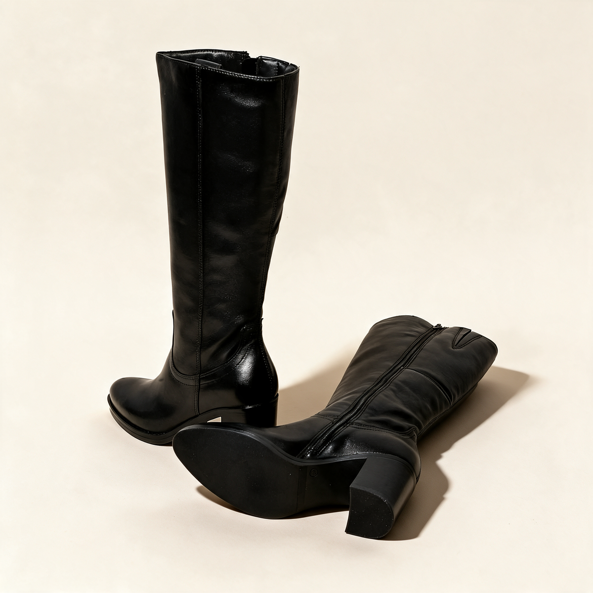 MJUS ELARA Black knee-high boots, rear and outsole view 