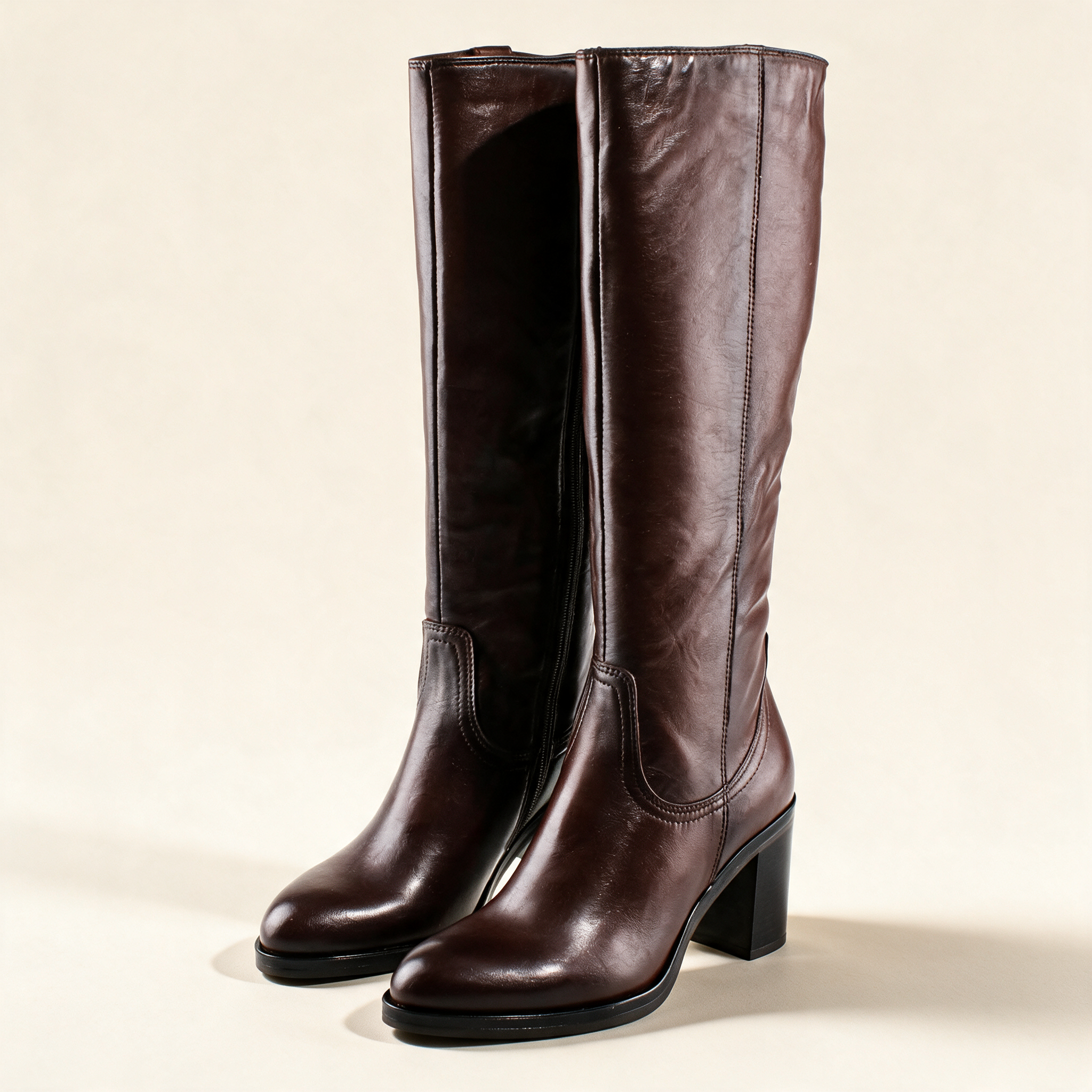 MJUS ELARA Chocolate knee-high boots, pair three-quarter view 