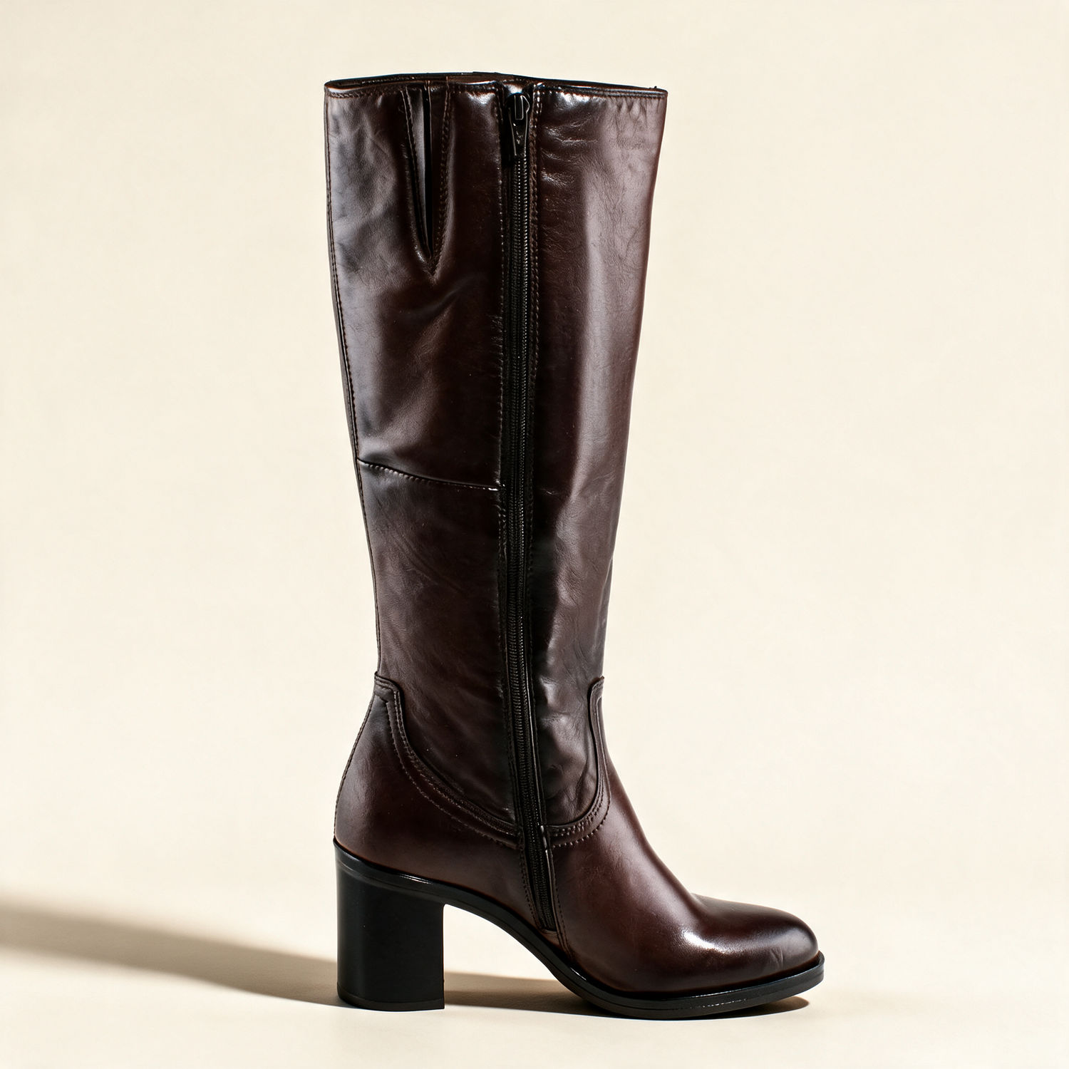 MJUS ELARA Chocolate knee-high boots, front view 