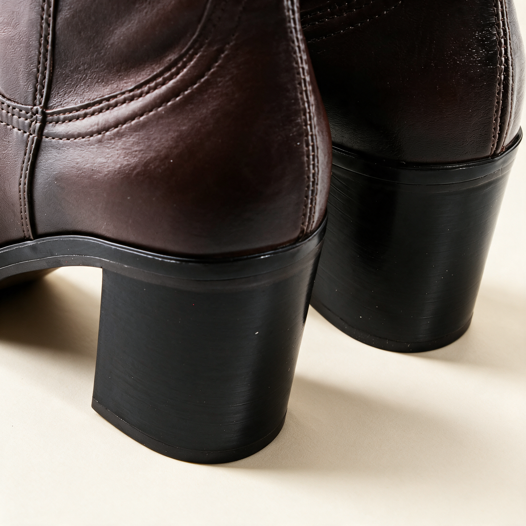 MJUS ELARA Chocolate knee-high boots, leather and finishing detail 