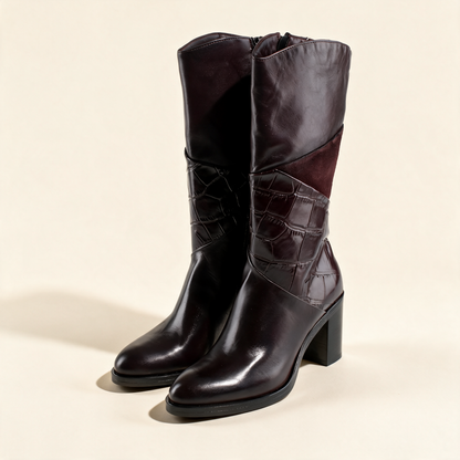 MJUS MARA Burgundy tall boots, pair three-quarter view 