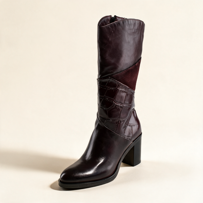 MJUS MARA Burgundy tall boots, single three-quarter view 
