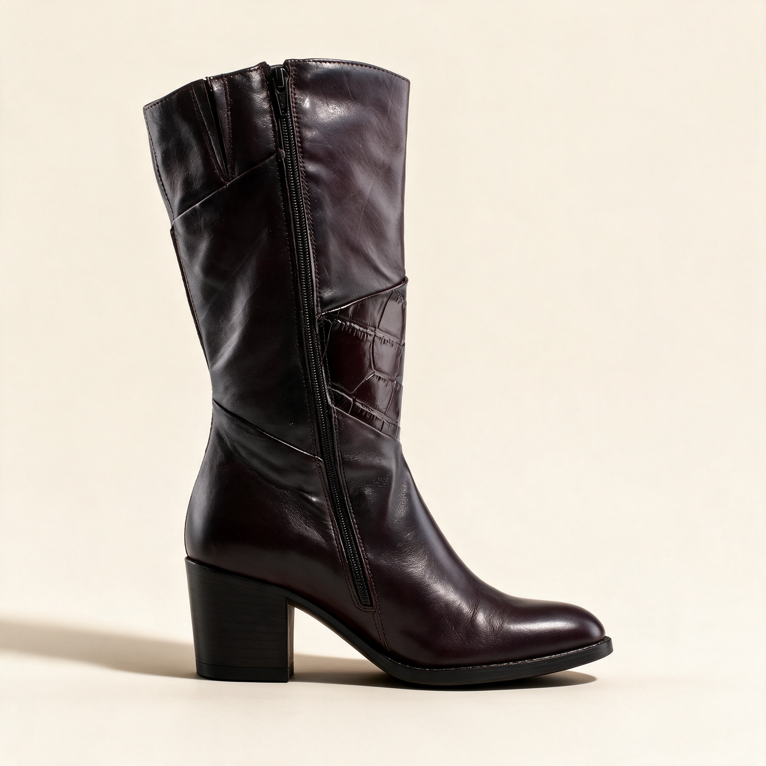 MJUS MARA Burgundy tall boots, front view 