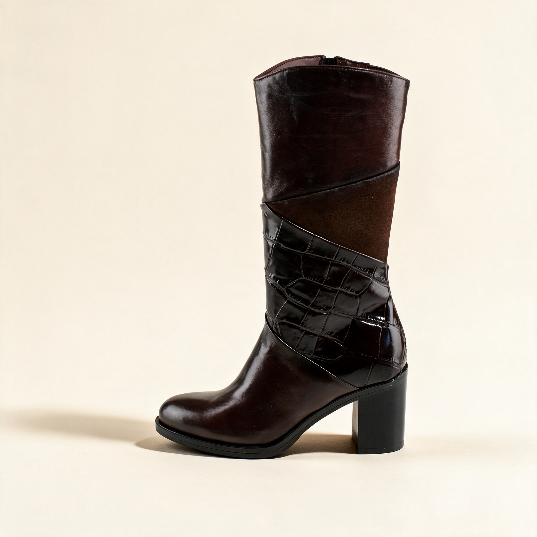MJUS MARA Chocolate tall boots, outer side profile 