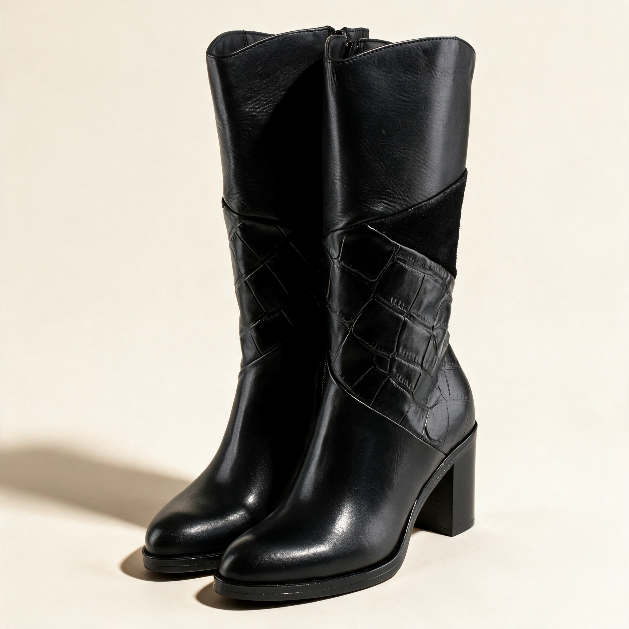 MJUS MARA Black tall boots, pair three-quarter view 