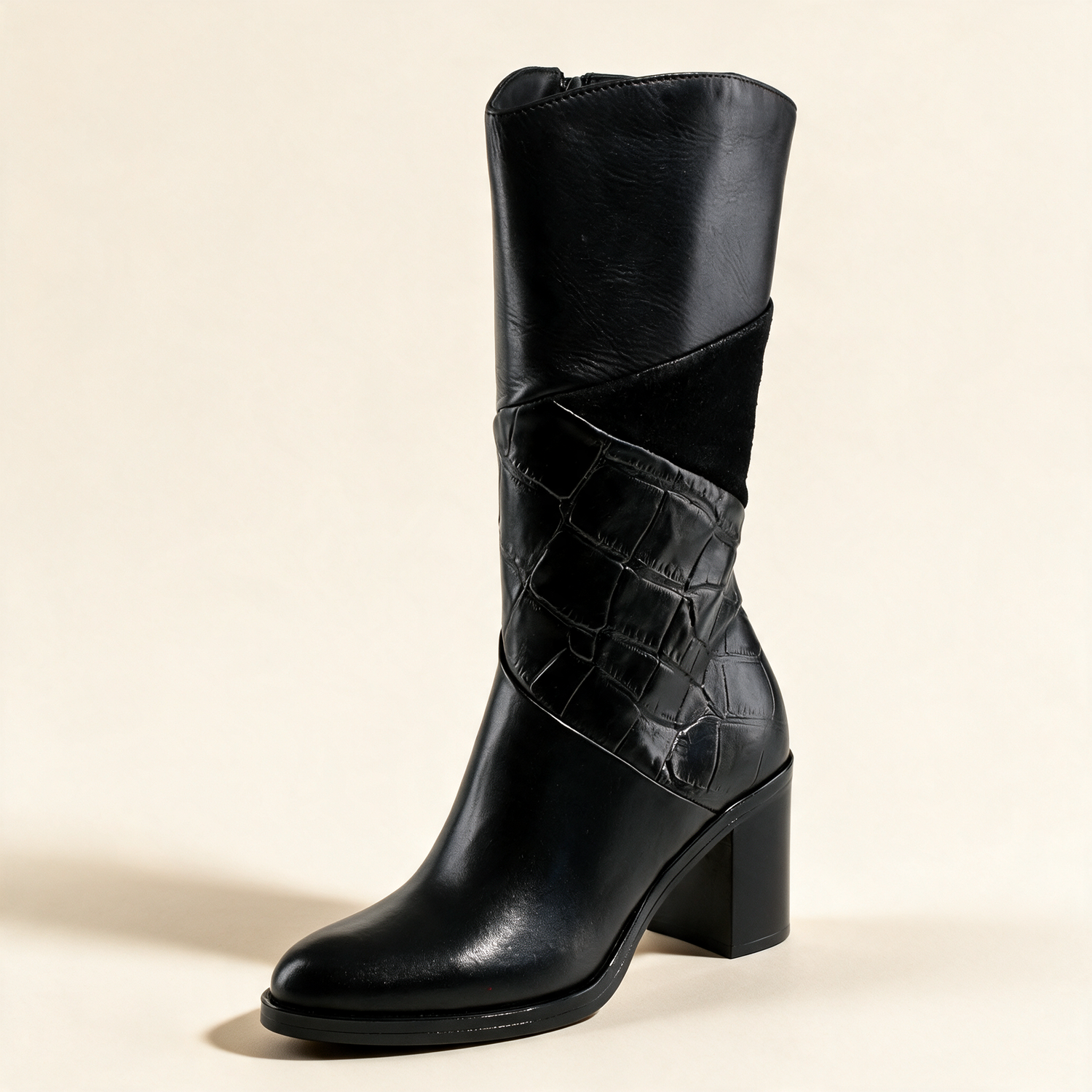MJUS MARA Black tall boots, single three-quarter view 