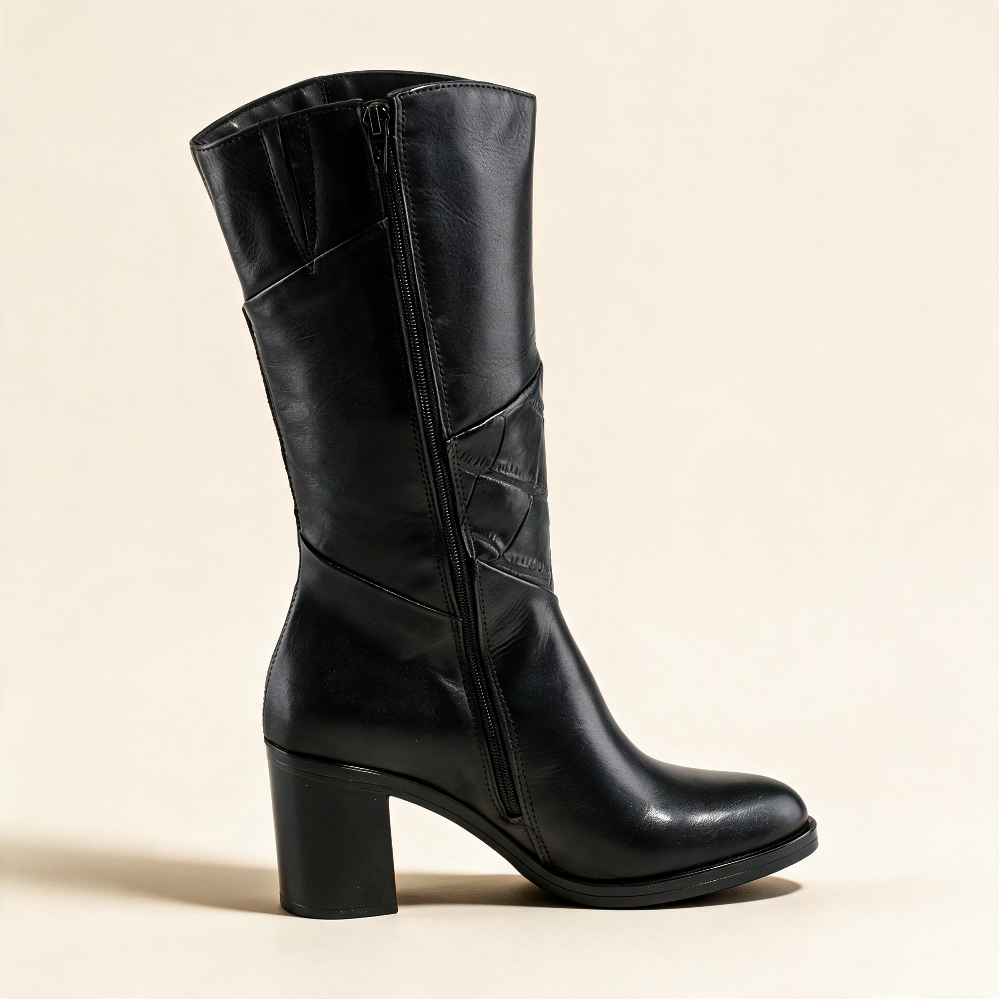 MJUS MARA Black tall boots, front view 