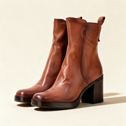 MJUS MADDALENA Cognac ankle boots, pair three-quarter view 