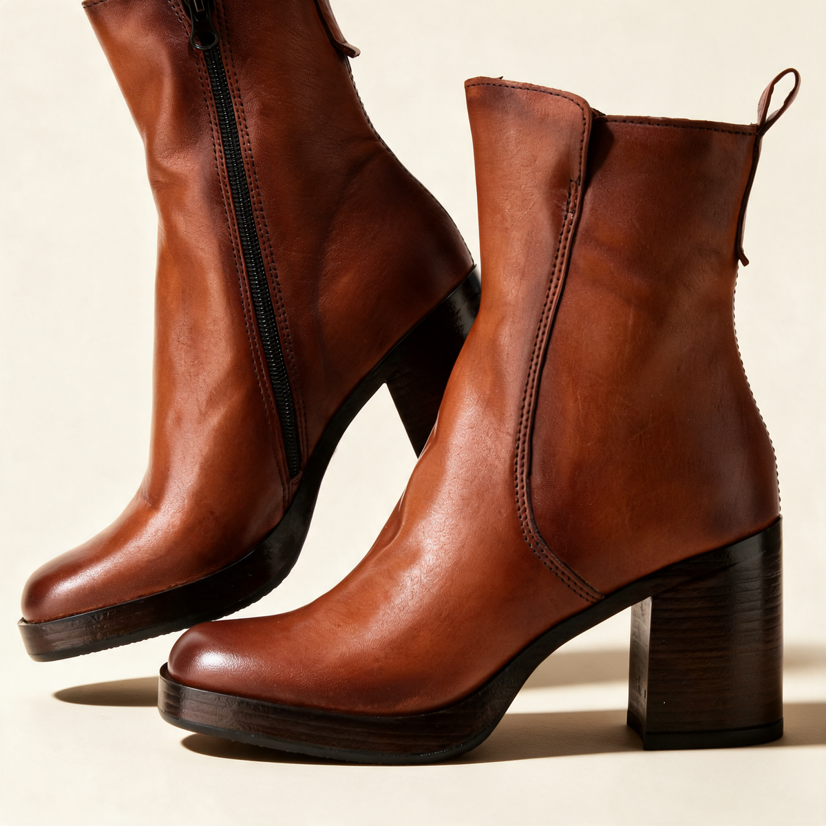 MJUS MADDALENA Cognac ankle boots, pair side view 