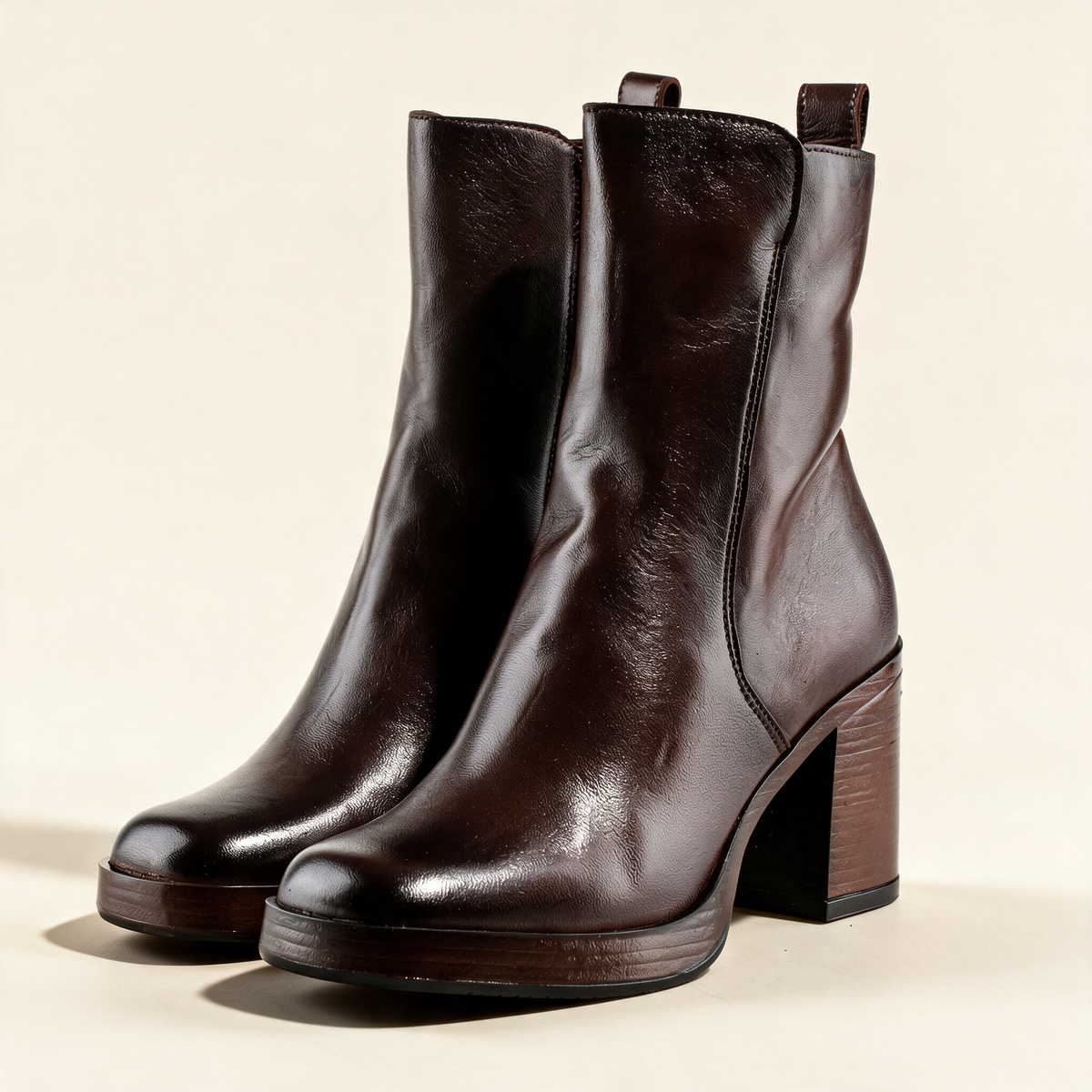 MJUS MADDALENA Chocolate ankle boots, pair three-quarter view 