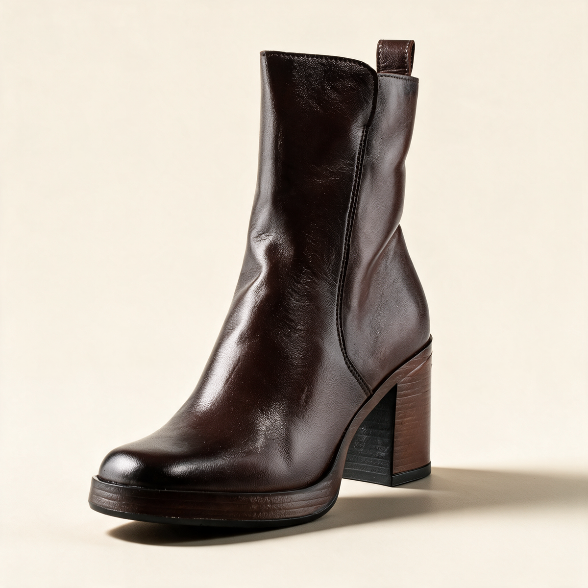 MJUS MADDALENA Chocolate ankle boots, single three-quarter view 