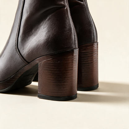 MJUS MADDALENA Chocolate ankle boots, hardware and construction detail 
