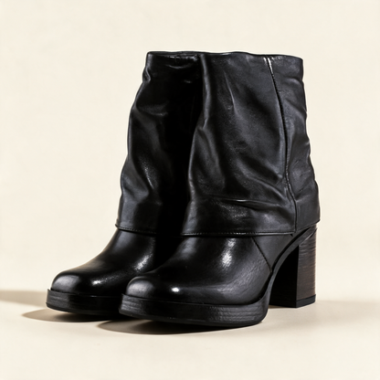 MJUS MICAELA Black mid-calf boots, pair three-quarter view 