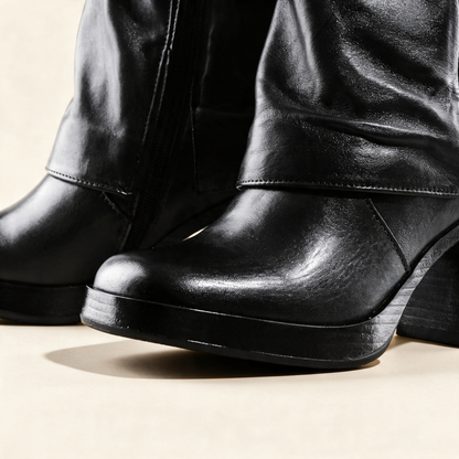 MJUS MICAELA Black mid-calf boots, toe detail 