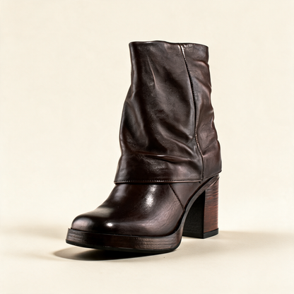 MJUS MICAELA Chocolate mid-calf boots, single three-quarter view 