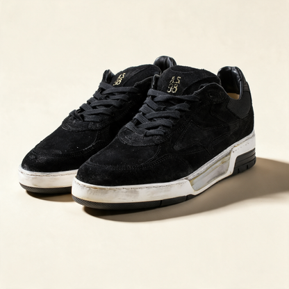 A.S.98 CALLUM Black sneakers, pair three-quarter view 